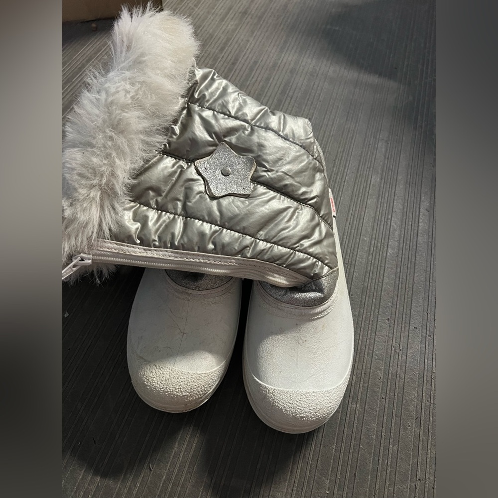 Silver Kid's Winter Boots with Faux Fur Trim